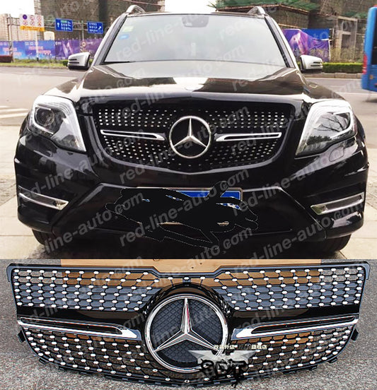 Facelift Mercedes-Benz X204 GLK-Class SUV Black AMG Front Grille, Chrome Diamond GLC43-look