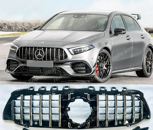 Pre-facelift Mercedes W177 A-Class Hatchback V177 Saloon AMG A35 Black GT Grille, Chrome Panamericana