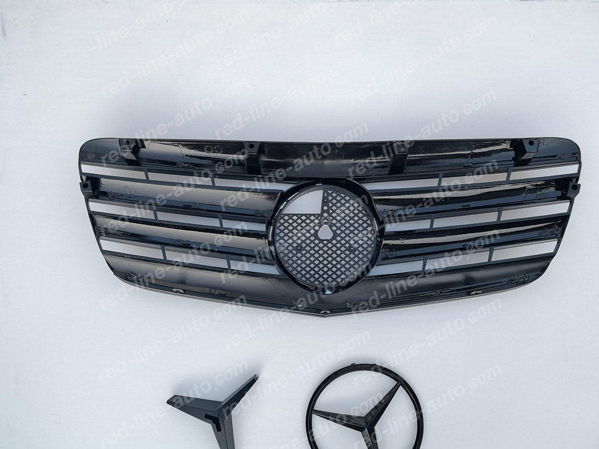 Facelift Mercedes W211 E-Class Saloon S211 Estate AMG Sport Grille with Star, Full Gloss Black