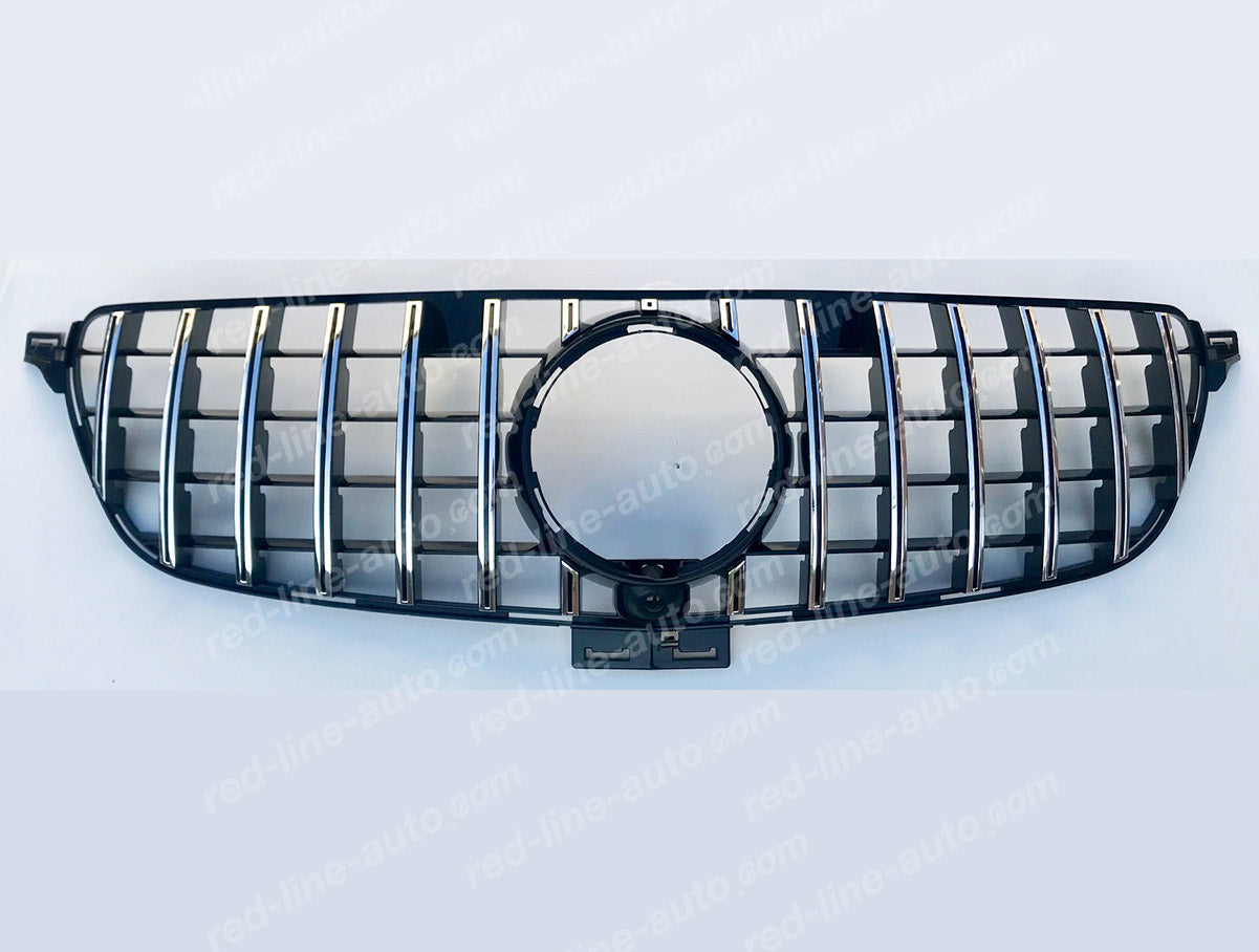 2015+ Mercedes W166 GLE SUV Black AMG GT Front Grille, Chrome Panamericana Slats
