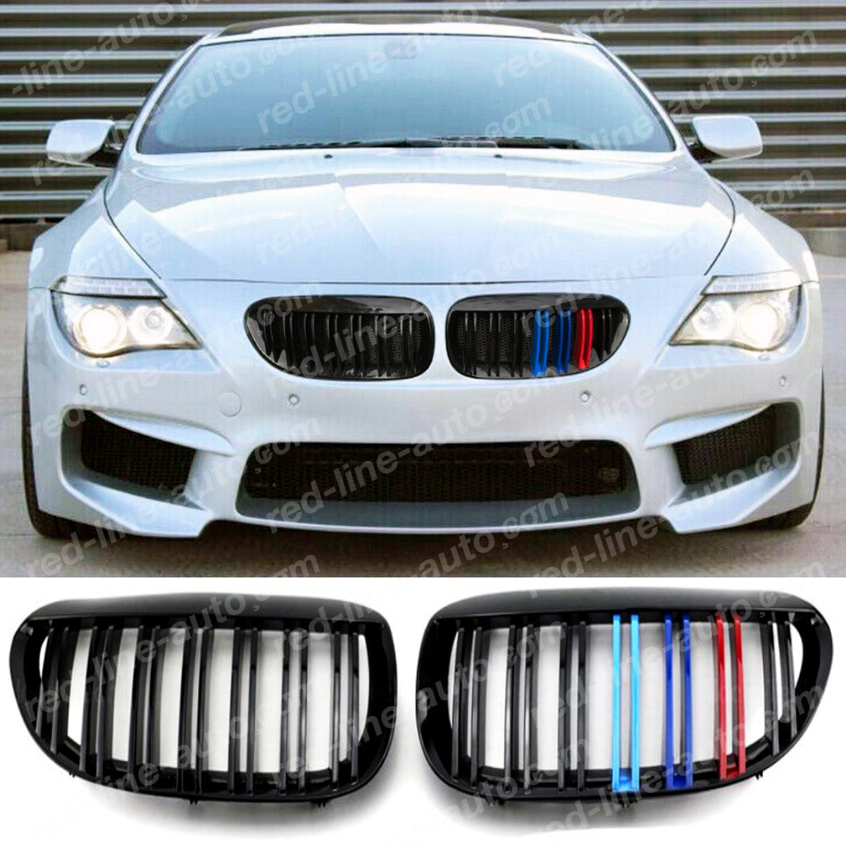 BMW 6 Series E63 E64 2003-2011 Gloss Black Double Slat Kidney Grilles – Pair