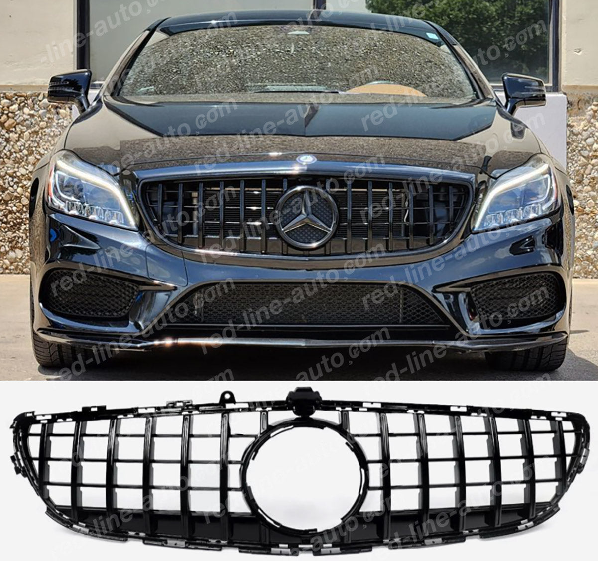 Facelift Mercedes W218 CLS Coupe C218 Shooting Brake X218 AMG GT Grille, Full Gloss Black Panamericana