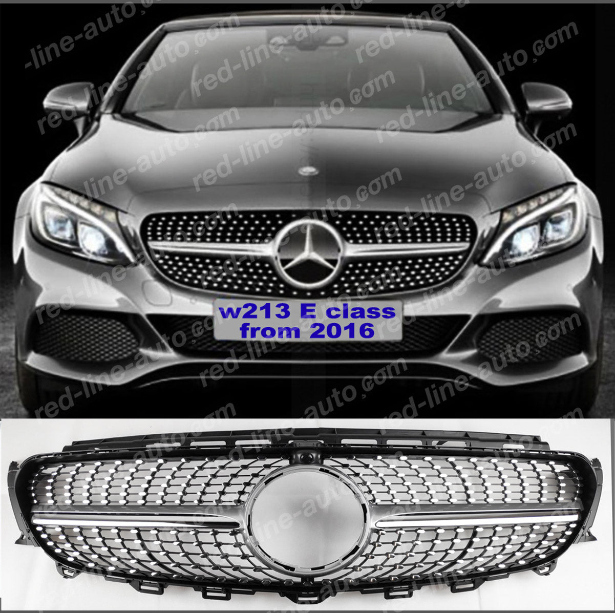 Pre-facelift Mercedes W213 E-Class Saloon S213 Estate E43 E53 AMG Diamond Grille, Iridium Silver