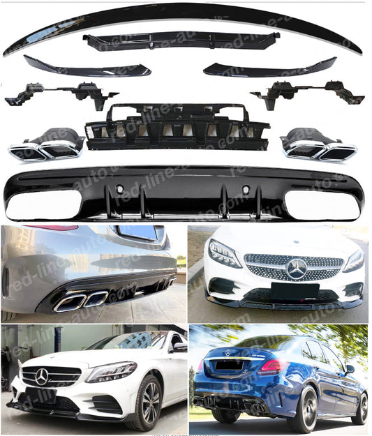 Mercedes W205 C-Class AMG C63S Conversion Aero Kits Bodykit Canard Splitter Spoiler Diffuser Bumper Exhaust