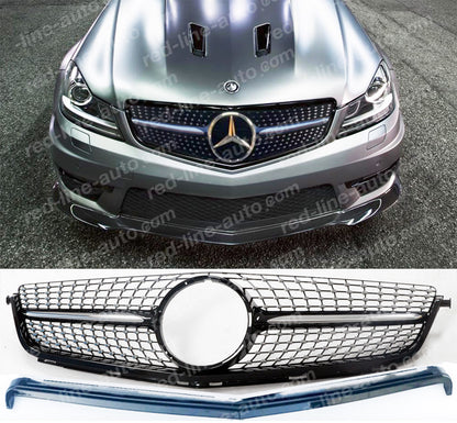 Facelift Mercedes W204 AMG C63 S Saloon C204 Coupe S204 Estate Diamond Grille, Black