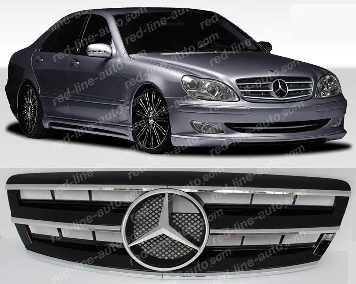 Facelift Mercedes W220 S-Class Saloon AMG S65 Black Sports Front Grille with STAR, Chrome Louvres