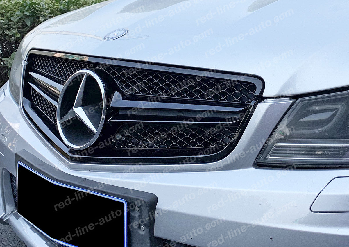 Pre-facelift AMG C63 S W204 Saloon S204 Estate Single-fin Grille, Full Gloss Black