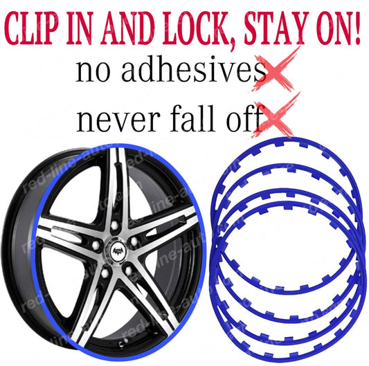 17" inch Blue 4 Alloy Wheel Protectors ROBUST Rim Guard Clip - in and Lock non - adhesive - red - line - auto