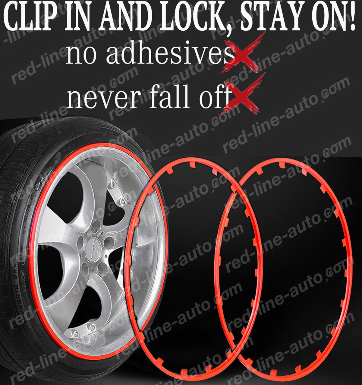 17" inch Red 4 Alloy Wheel Protectors ROBUST Rim Guard Clip - in and Lock non - adhesive - red - line - auto