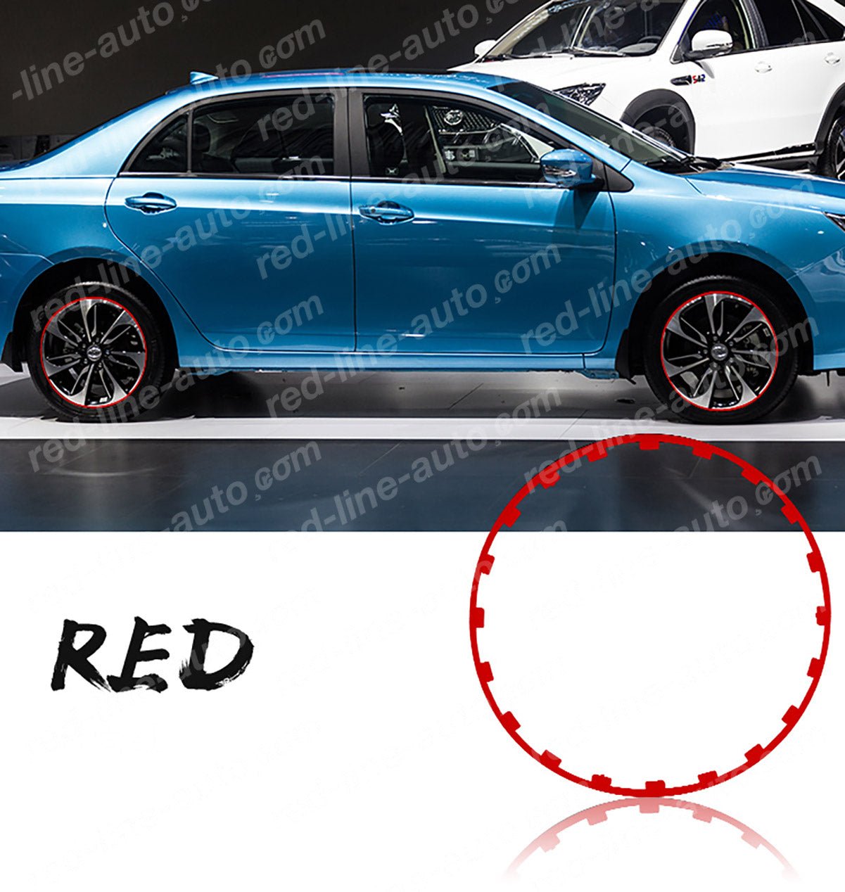 17" inch Red 4 Alloy Wheel Protectors ROBUST Rim Guard Clip - in and Lock non - adhesive - red - line - auto