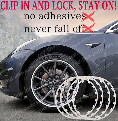 17" inch White 4 Alloy Wheel Protectors ROBUST Rim Guard Clip - in and Lock non - adhesive - red - line - auto