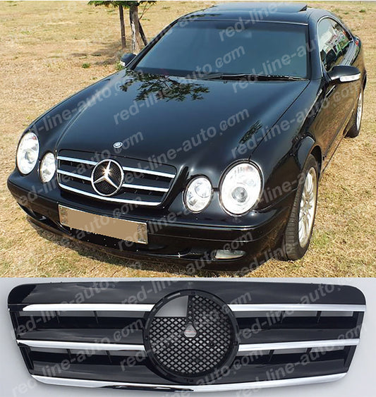 Mercedes W208 CLK Coupe C208 Convertible A208 AMG Sport Black Grille with Star, Chrome Blades