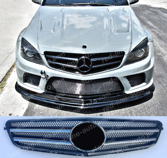 Mercedes W204 C-Class Saloon S204 Estate A204 Coupe AMG C63 Black Grille +Star, Chrome Blades