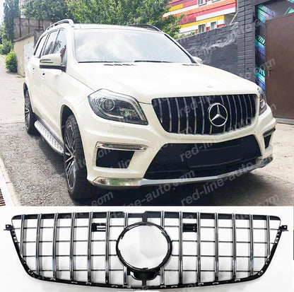 Pre-facelift Mercedes X166 GL SUV AMG 63 Black GT Front Grille, Chrome Panamericana Slat