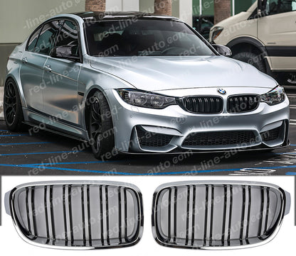 BMW 3 Series F30 Saloon F31 Estate M-Power Grille, Black Double-Bar with Chrome Surround