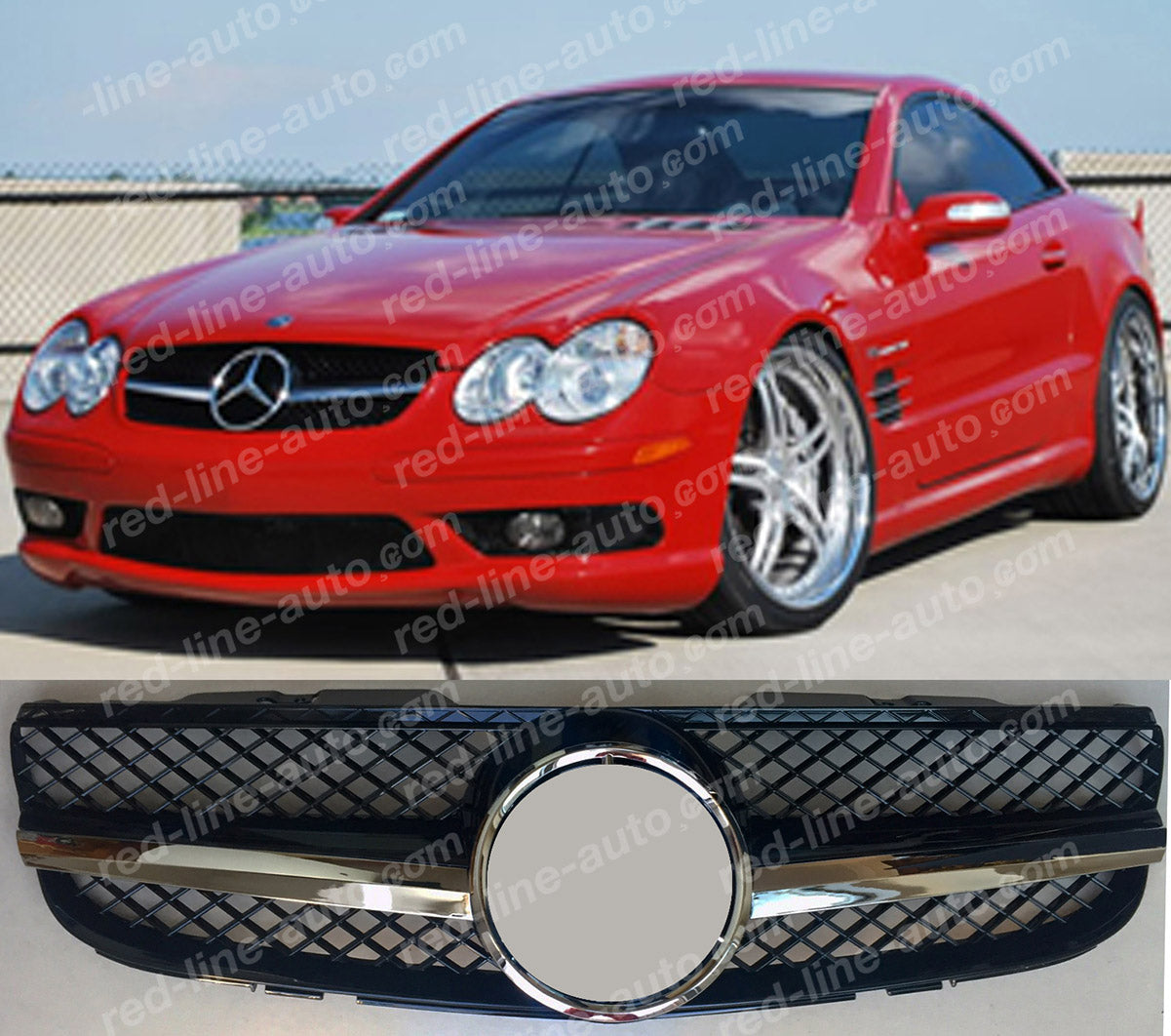 2006+ Facelift Mercedes R230 SL-Class Roadster AMG Grille, Black with Chrome Singe-fin