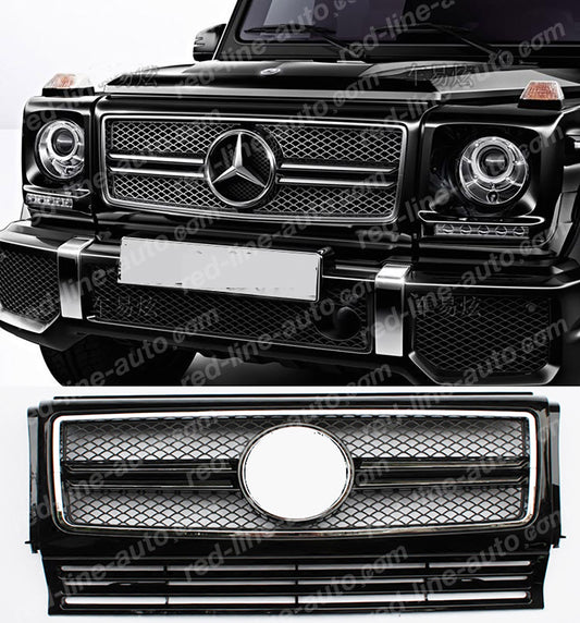 1990-18 Mercedes W463 G-Class SUV AMG G63 Obsidian Black Single-fin Front Grille, Chrome Rim