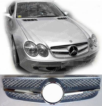 2006+ Facelift Mercedes R230 Roadster SL-Class AMG Grille, Iridium Silver Singe-fin