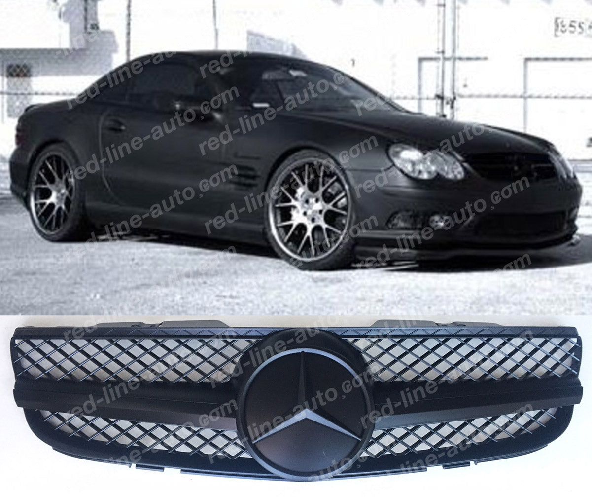 2006+ Facelift Mercedes R230 SL-Class Roadster AMG Grille, Full Matte Black Singe-louvre