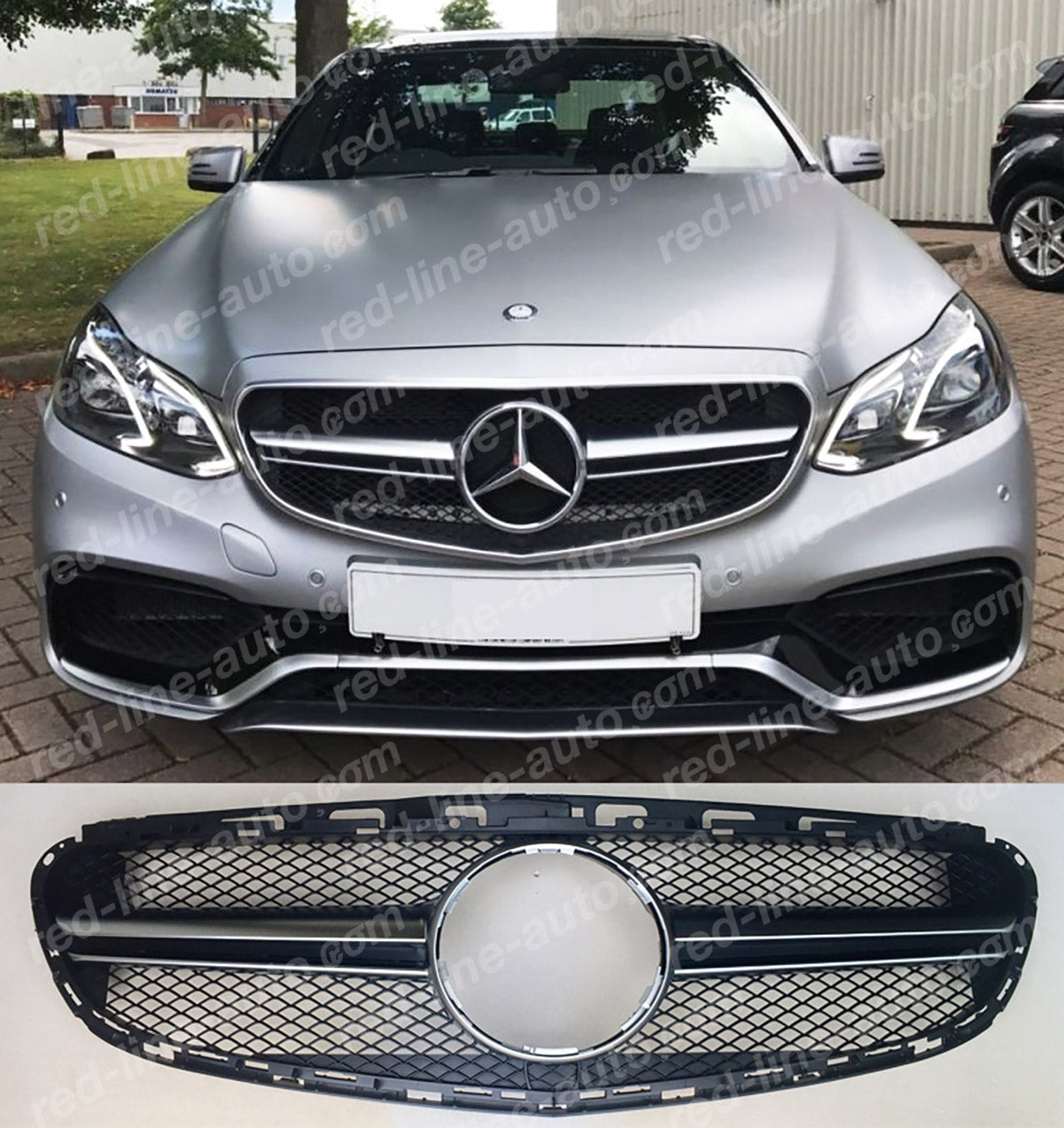 Facelift Mercedes W212 E-Class Saloon S212 Estate Black AMG Front Grille, Chrome Single-fin