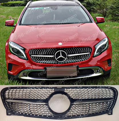 Pre-facelift Mercedes X156 GLA SUV Black AMG GLA45 Front Grille, Chrome Diamond