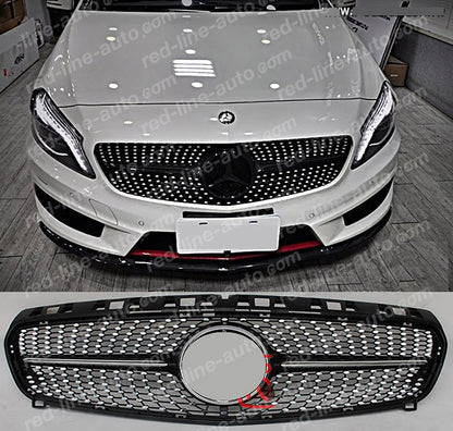 Pre-facelift Mercedes W176 A-Class Hatchback AMG Black A45 Front Grille, Chrome Diamond