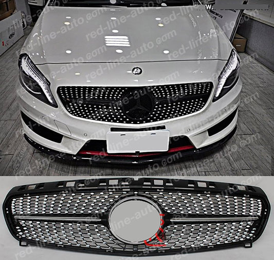 Pre-facelift Mercedes W176 A-Class Hatchback AMG Black A45 Front Grille, Chrome Diamond