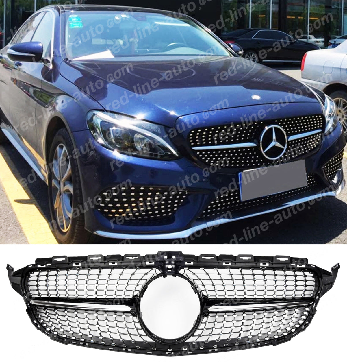 Pre-Facelift Mercedes W205 C-Class Saloon S205 Estate C205 Coupe A205 Convertible Black AMG Grille, Chrome Diamond With-Camera