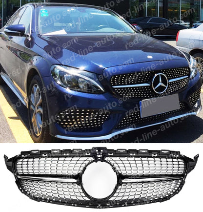 Pre-Facelift Mercedes W205 C-Class Saloon S205 Estate C205 Coupe A205 Convertible Black AMG Grille, Chrome Diamond With-Camera