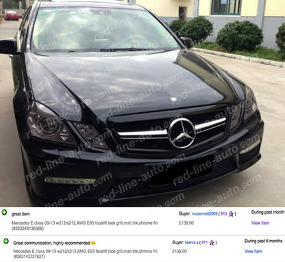 Pre-facelift Mercedes W212 E-Class Saloon S212 Estate AMG Grille +Star, Gloss Black Single-bar