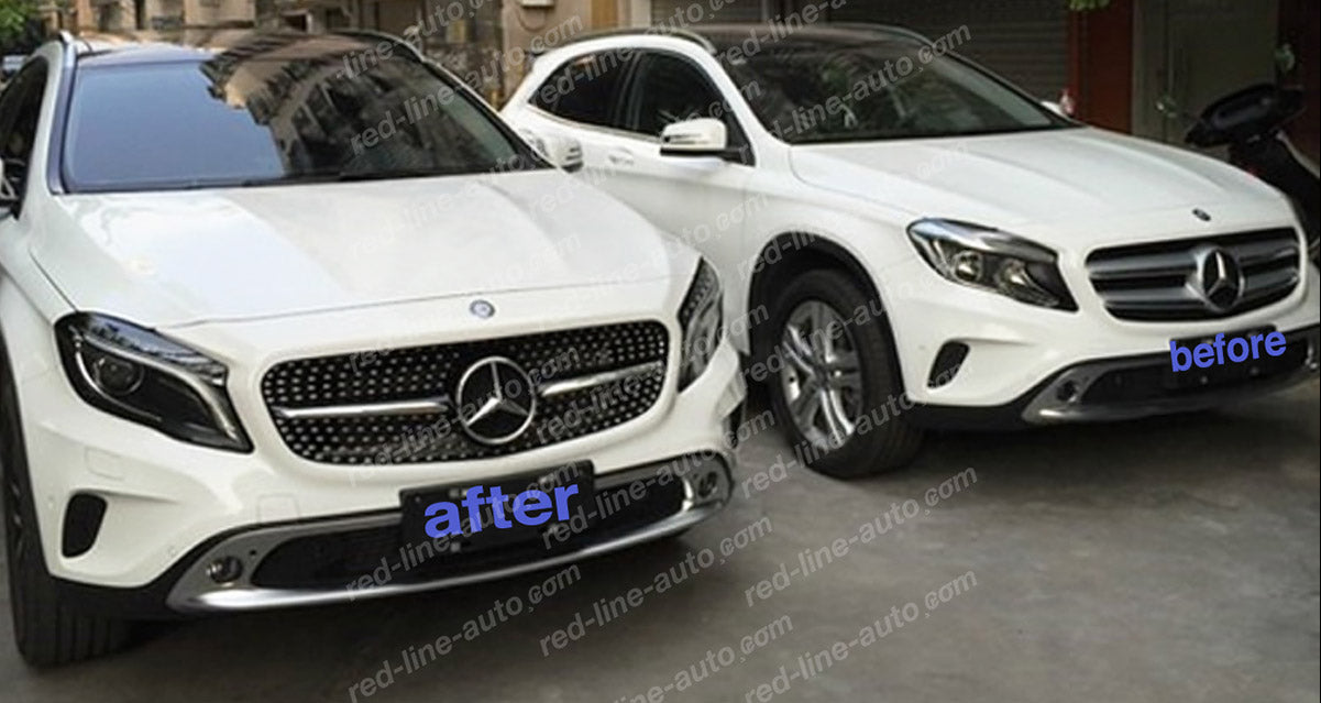 Pre-facelift Mercedes X156 GLA SUV Black AMG GLA45 Front Grille, Chrome Diamond