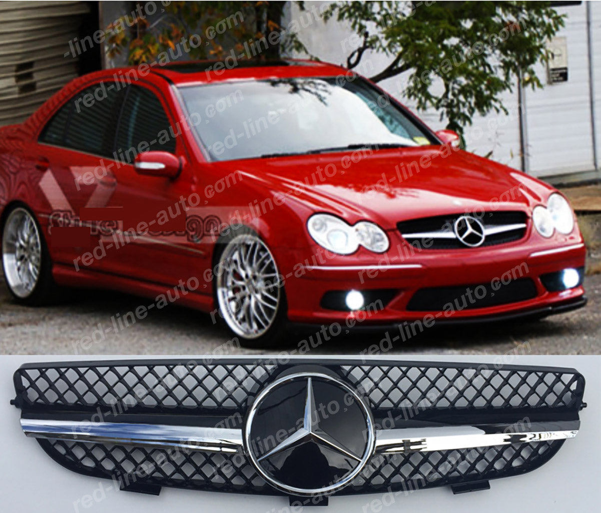 Mercedes W209 CLK Coupe C209 Convertible A209 AMG Grille, Black with Chrome Singe-fin