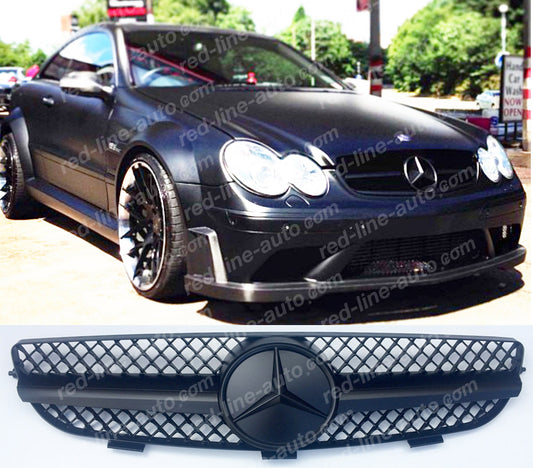 Mercedes W209 CLK Coupe C209 Convertible A209 AMG Grille, Full Matte Black Singe-louvre