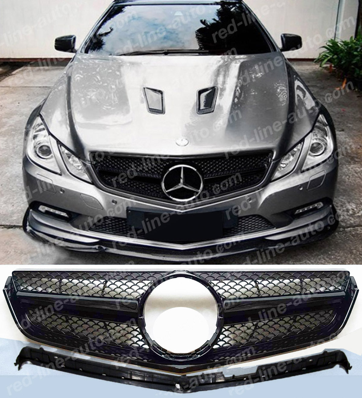 Pre-facelift Mercedes W207 E-Class Coupe C207 Convertible A207 AMG Single-bar Grille, Full Gloss Black