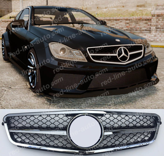 Mercedes W204 C-Class Saloon S204 Estate A204 Coupe Black AMG Grille, Chrome Single-fin Rim