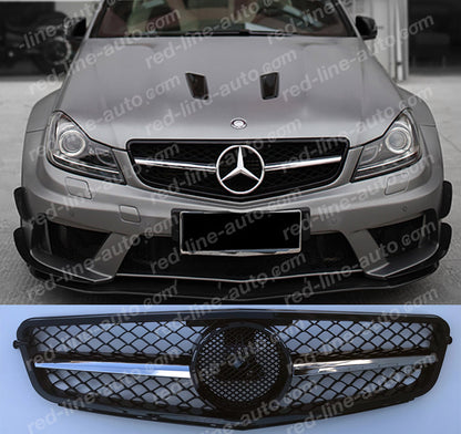 Mercedes W204 C-Class Saloon S204 Estate A204 Coupe Black AMG Grille, Chrome Single-Bar