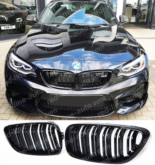 BMW 2 Series F22 Coupe F23 Convertible F87 M2 M-Performance Grille, Full Gloss Black Double-bar