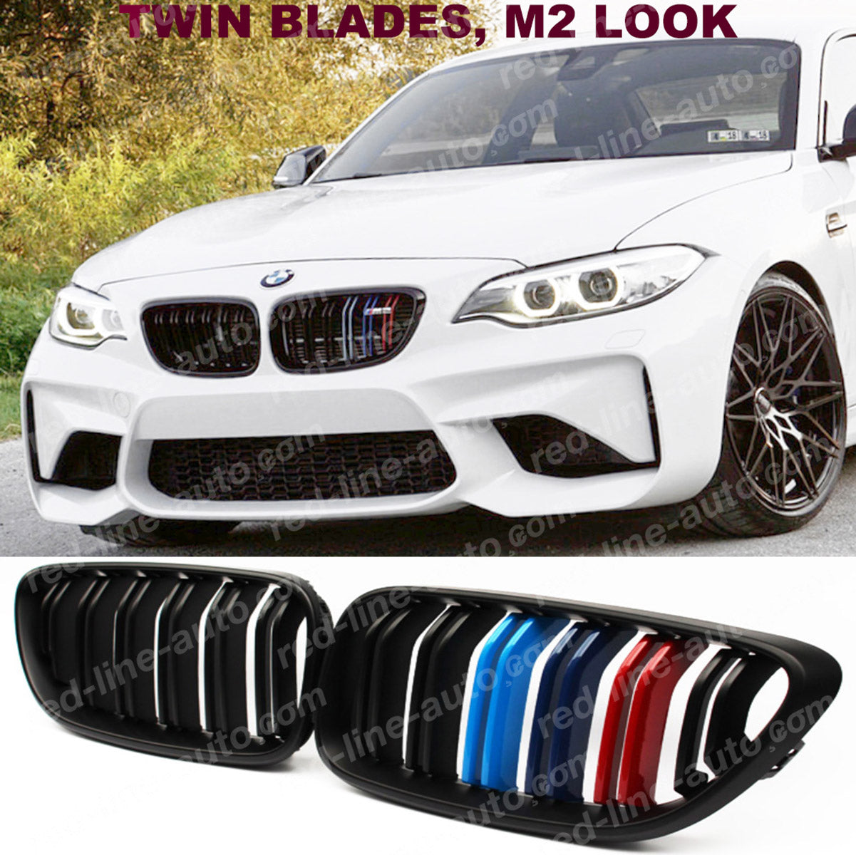 BMW 2 Series F22 Coupe F23 Convertible F87 M2 Dual-Bar Grille, Black With M-Power Tri-Colour