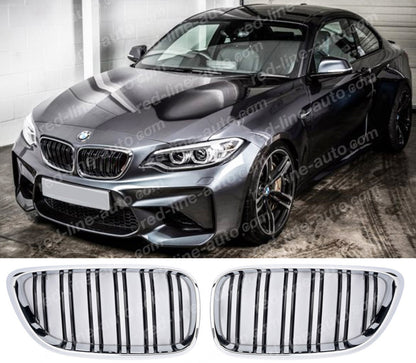 BMW 2 Series F22 Coupe F23 Convertible F87 M2 M-Power Grille, Black Double-Bar With Chrome Rim