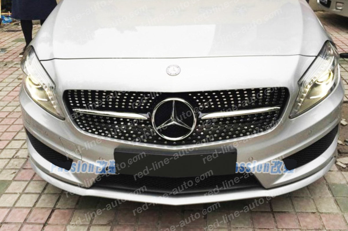 Pre-facelift Mercedes W176 A-Class Hatchback AMG Black A45 Front Grille, Chrome Diamond