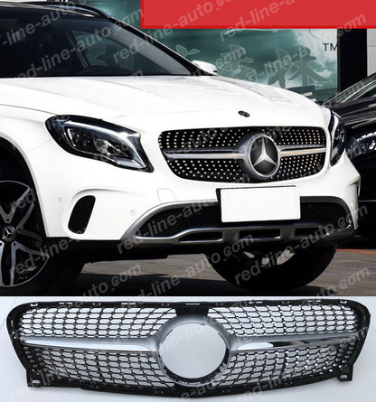 Pre-facelift Mercedes X156 GLA SUV Iridium Silver AMG GLA45 Front Grille, Chrome Diamond