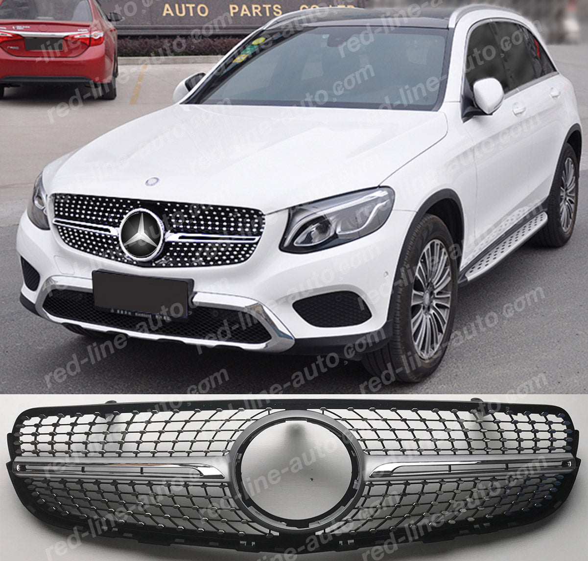 Pre-facelift Mercedes X253 GLC SUV C253 Coupe GLC43 Iridium Silver AMG Grille, Chrome Diamond