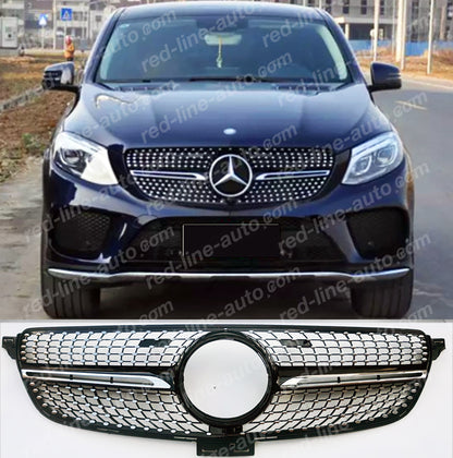 2015+ Mercedes W166 GLE SUV Chrome AMG GLE43 Front Grille, Diamond Black Night Edition