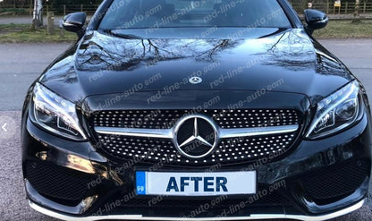 Pre-Facelift Mercedes W205 C-Class S205 C205 A205 Iridium Silver AMG Grille, Chrome Diamond No-Camera