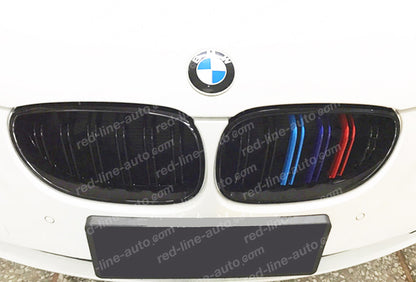 BMW 5 Series E60 Saloon E61 Estate Dual-Slat Grille, Gloss Black with M-Power Tri-Colours