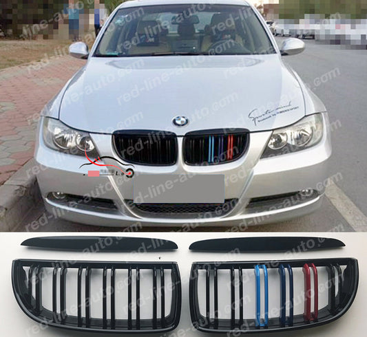 Pre-facelift BMW 3 Series E90 Saloon E91 Estate Dual-slat Grille, Black With M-Power Tri-Colour