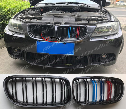 Facelift BMW 3 Series E90 Saloon E91 Estate Dual-Slat Grille, Black With M-Power Tri-Colours