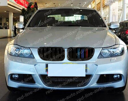 Facelift BMW 3 Series E90 Saloon E91 Estate Dual-Slat Grille, Black With M-Power Tri-Colours