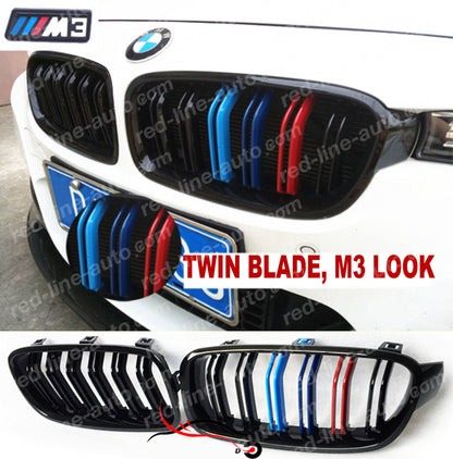 BMW 3 Series F30 Saloon F31 Estate Double-Bar Grille, Black With M-Power Tri-Colours