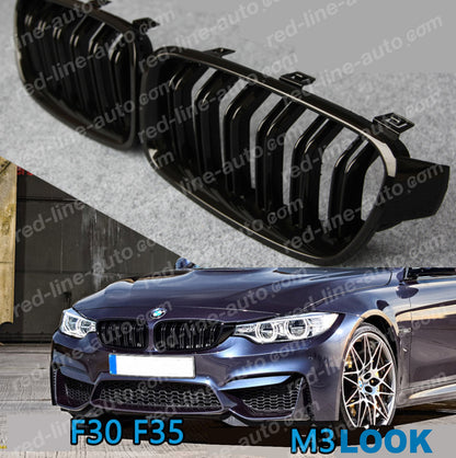 BMW 3 Series F30 Saloon F31 Estate M-Performance Front Grille, Full Gloss Black Dual-slat